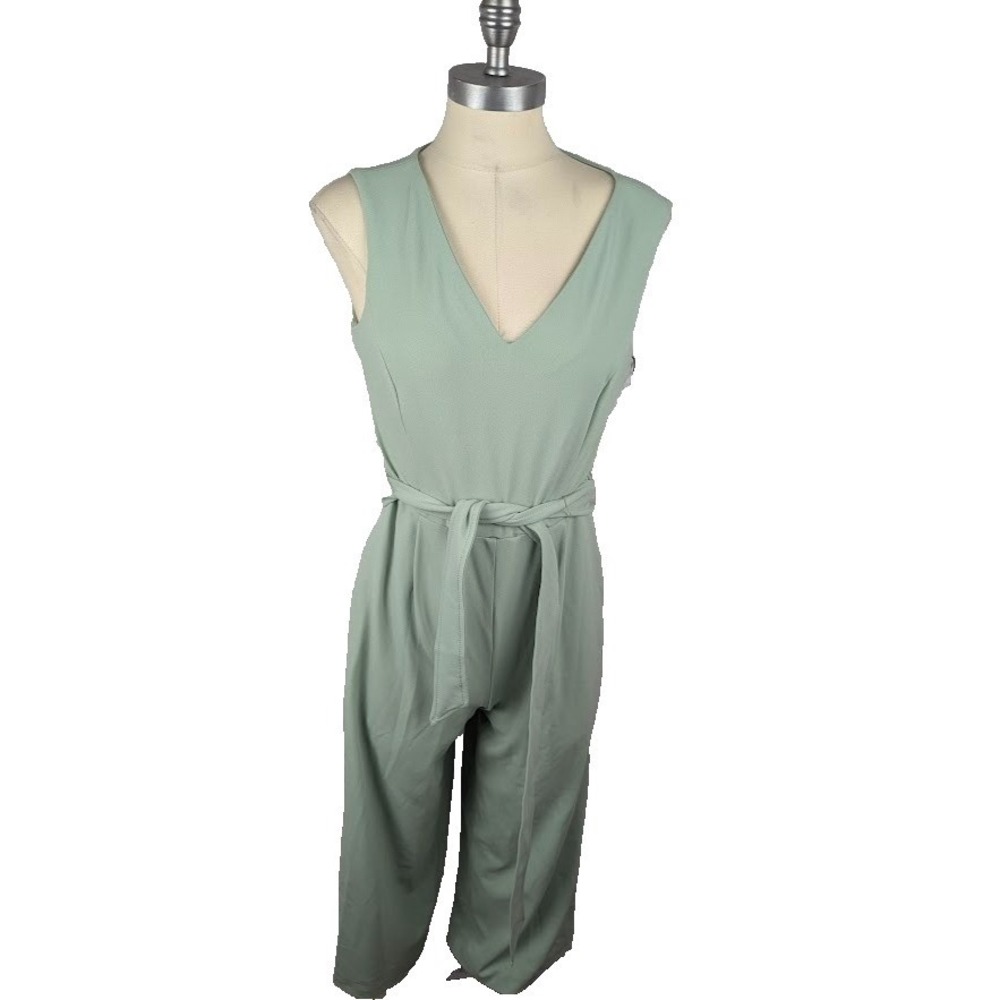 Calvin Klein Womens Cropped Jumpsuit Jadette Green Size 6 Belted Sleeveless - Picture 2 of 5